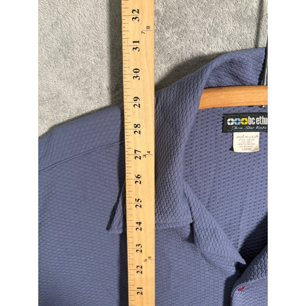Vintage BC Ethic Mens L Blue Textured Camp Collar Button Up Shirt Loop Collar - Picture 11 of 13